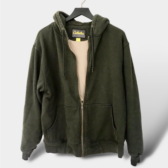 CABELAS FULL ZIP INSULATED HOODIE MEN's size EXTRA LARGE TALL DARK GREEN Warm - Picture 2 of 8